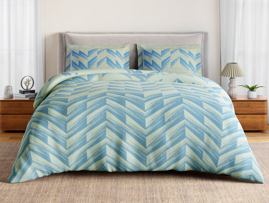 Essentials 100% Cotton Large Bedsheet, 144 TC, Geometric, Light Blue
