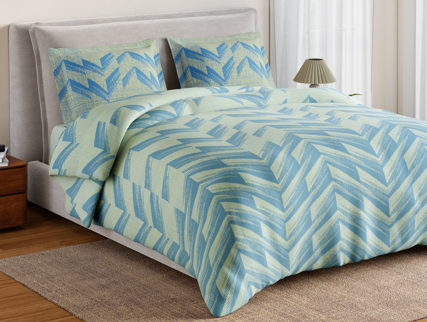 Essentials 100% Cotton Large Bedsheet, 144 TC, Geometric, Light Blue