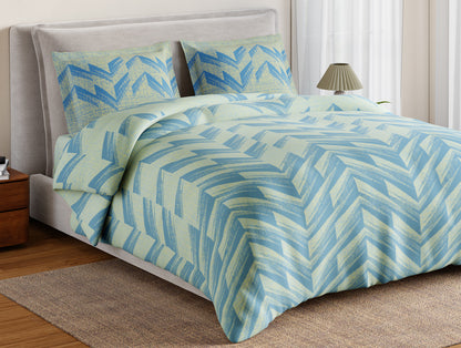 Essentials 100% Cotton Large Bedsheet, 144 TC, Geometric, Light Blue