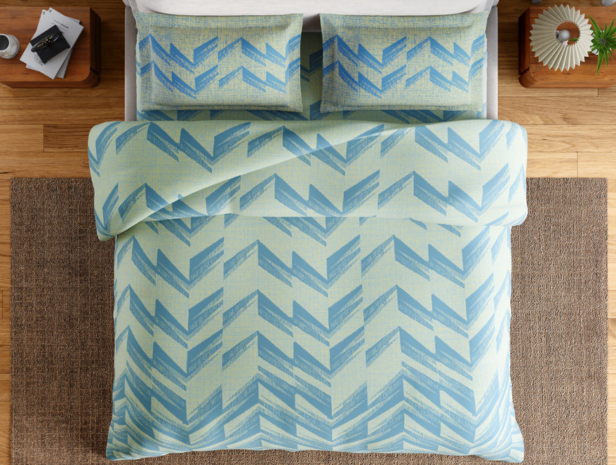 Essentials 100% Cotton Large Bedsheet, 144 TC, Geometric, Light Blue