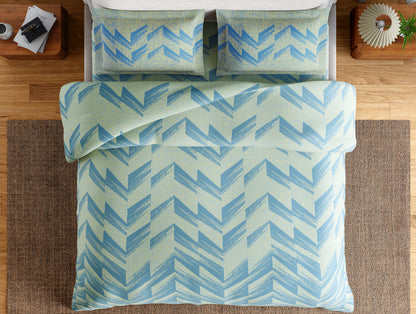 Essentials 100% Cotton Large Bedsheet, 144 TC, Geometric, Light Blue