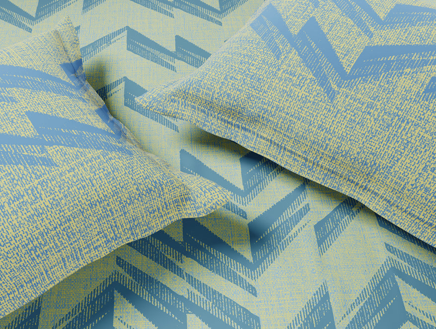 Essentials 100% Cotton Large Bedsheet, 144 TC, Geometric, Light Blue