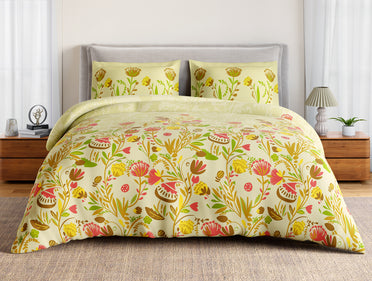 Essentials 100% Cotton Large Bedsheet, 144 TC, Floral, Light Yellow