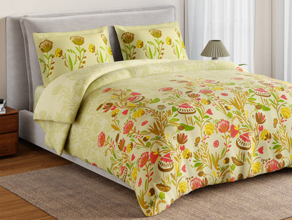 Essentials 100% Cotton Large Bedsheet, 144 TC, Floral, Light Yellow