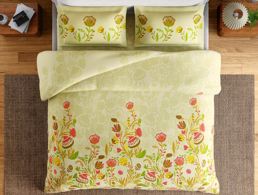 Essentials 100% Cotton Large Bedsheet, 144 TC, Floral, Light Yellow