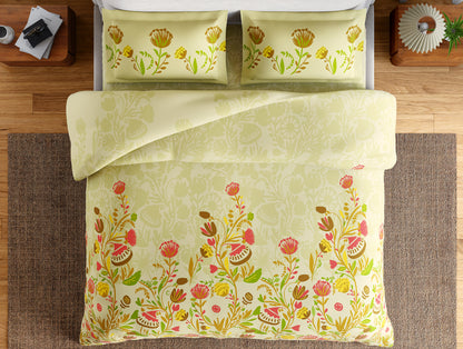 Essentials 100% Cotton Large Bedsheet, 144 TC, Floral, Light Yellow