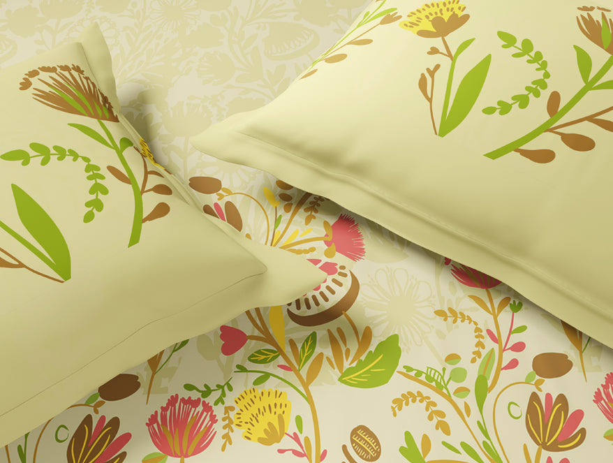 Essentials 100% Cotton Large Bedsheet, 144 TC, Floral, Light Yellow