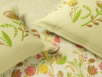 Essentials 100% Cotton Large Bedsheet, 144 TC, Floral, Light Yellow