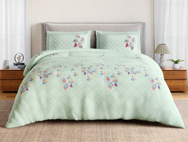 Essentials 100% Cotton Large Bedsheet, 144 TC, Floral, Light Aqua