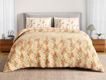 Essentials 100% Cotton Large Bedsheet, 144 TC, Floral, Light Taupe