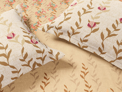 Essentials 100% Cotton Large Bedsheet, 144 TC, Floral, Light Taupe