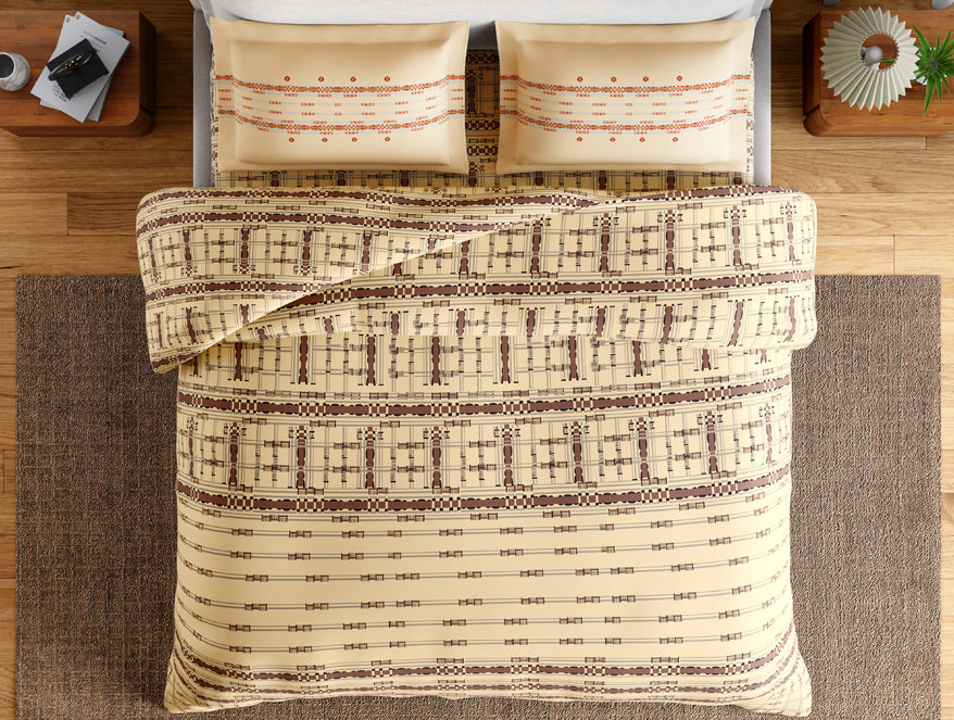 Essentials Aw25 144 100% Cotton Large Bedsheet, 144 TC, Geometric, Beige