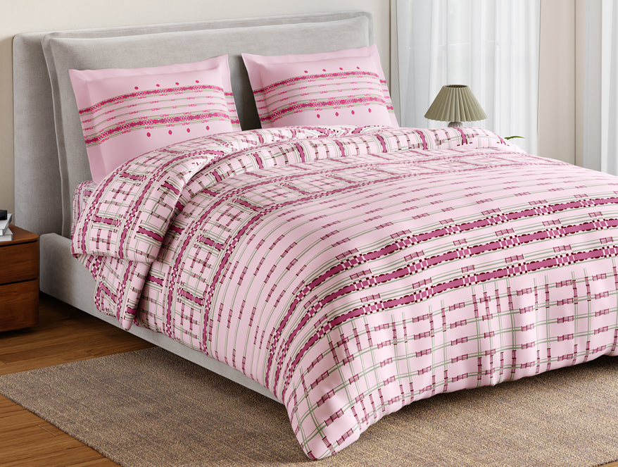 Essentials Aw25 144 100% Cotton Large Bedsheet, 144 TC, Geometric, Light Pink