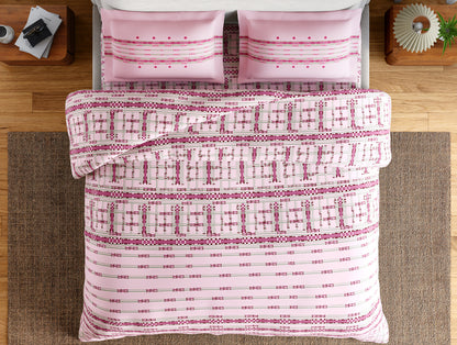 Essentials Aw25 144 100% Cotton Large Bedsheet, 144 TC, Geometric, Light Pink