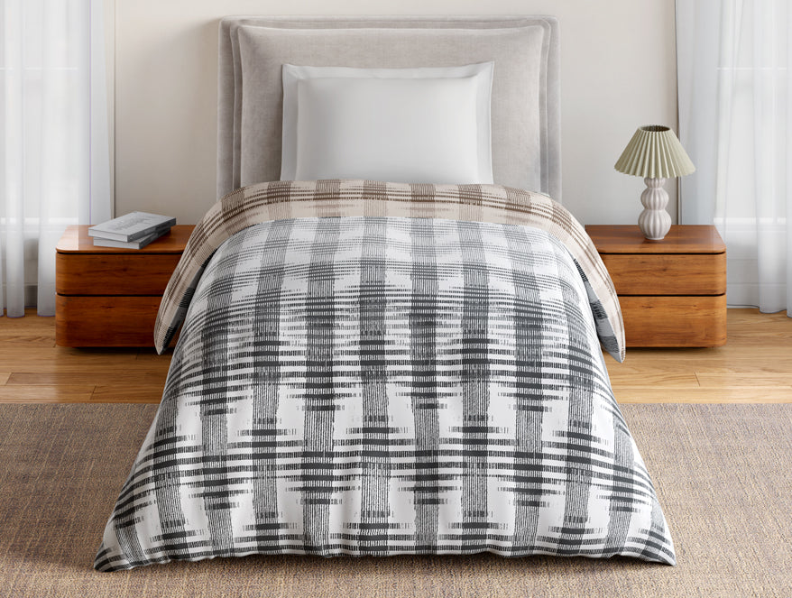 Essentials 100% Cotton Single Quilt, 144 TC, Geometric, Light Grey