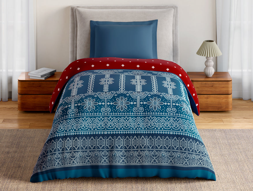 Essentials 100% Cotton Single Quilt, 144 TC, Ornate, Dark Teal