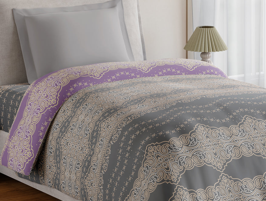 Essentials 100% Cotton Single Quilt, 144 TC, Ornate, Dark Grey