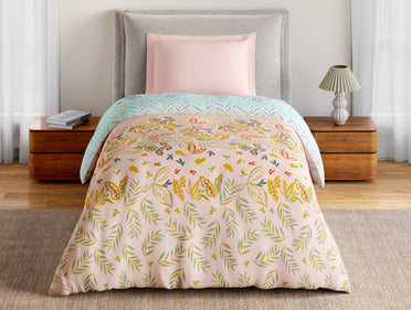 Essentials 100% Cotton Single Quilt, 144 TC, Floral, Light Blush