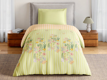 Essentials 100% Cotton Single Quilt, 144 TC, Floral, Light Green