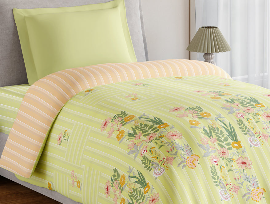 Essentials 100% Cotton Single Quilt, 144 TC, Floral, Light Green