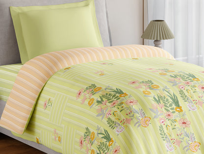 Essentials 100% Cotton Single Quilt, 144 TC, Floral, Light Green