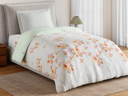 Essentials 100% Cotton Single Quilt, 144 TC, Floral, Light Grey