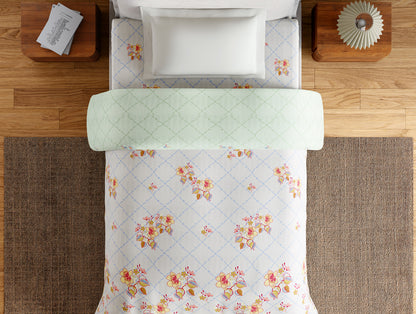 Essentials 100% Cotton Single Quilt, 144 TC, Floral, Light Grey