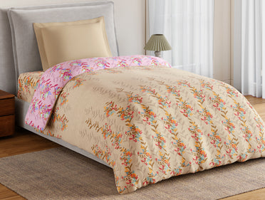 Essentials 100% Cotton Single Quilt, 144 TC, Floral, Light Taupe