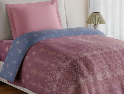 Essentials 100% Cotton Single Quilt, 144 TC, Ornate, Dark Blush