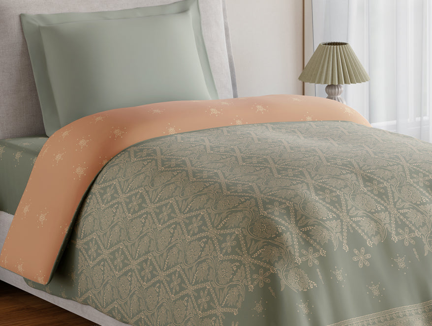 Essentials 100% Cotton Single Quilt, 144 TC, Ornate, Light Grey