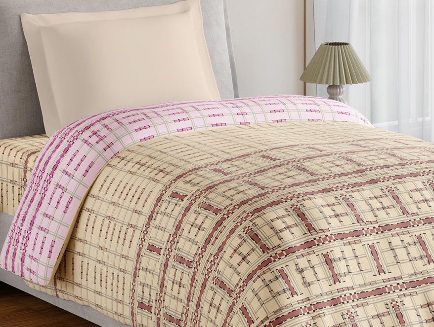 Essentials 100% Cotton Single Quilt, 144 TC, Geometric, Beige