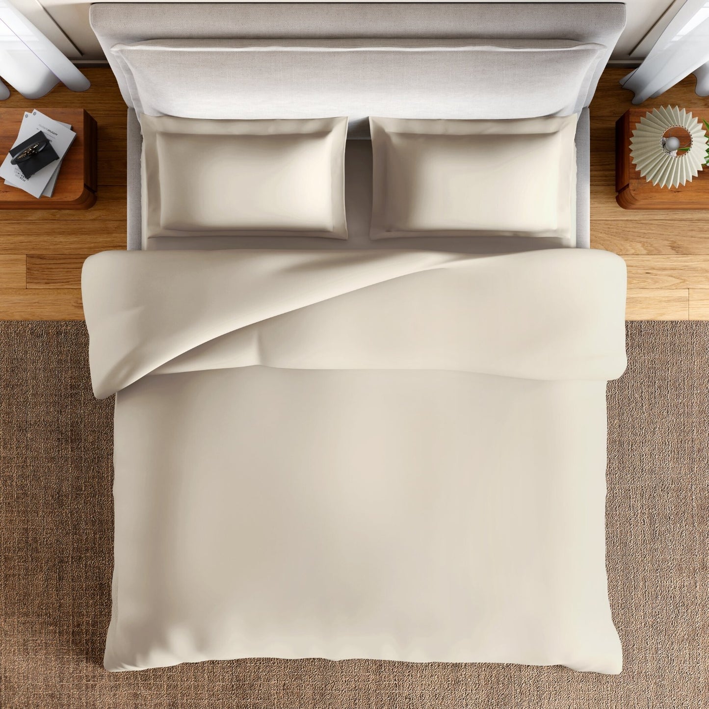 Essentials 100% Cotton Fitted King Bedsheet, 170 TC, Solid, Beige