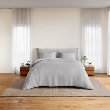 Essentials 100% Cotton Fitted King Bedsheet, 170 TC, Solid, Light Grey