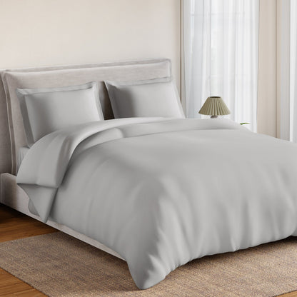 Essentials 100% Cotton Fitted King Bedsheet, 170 TC, Solid, Light Grey