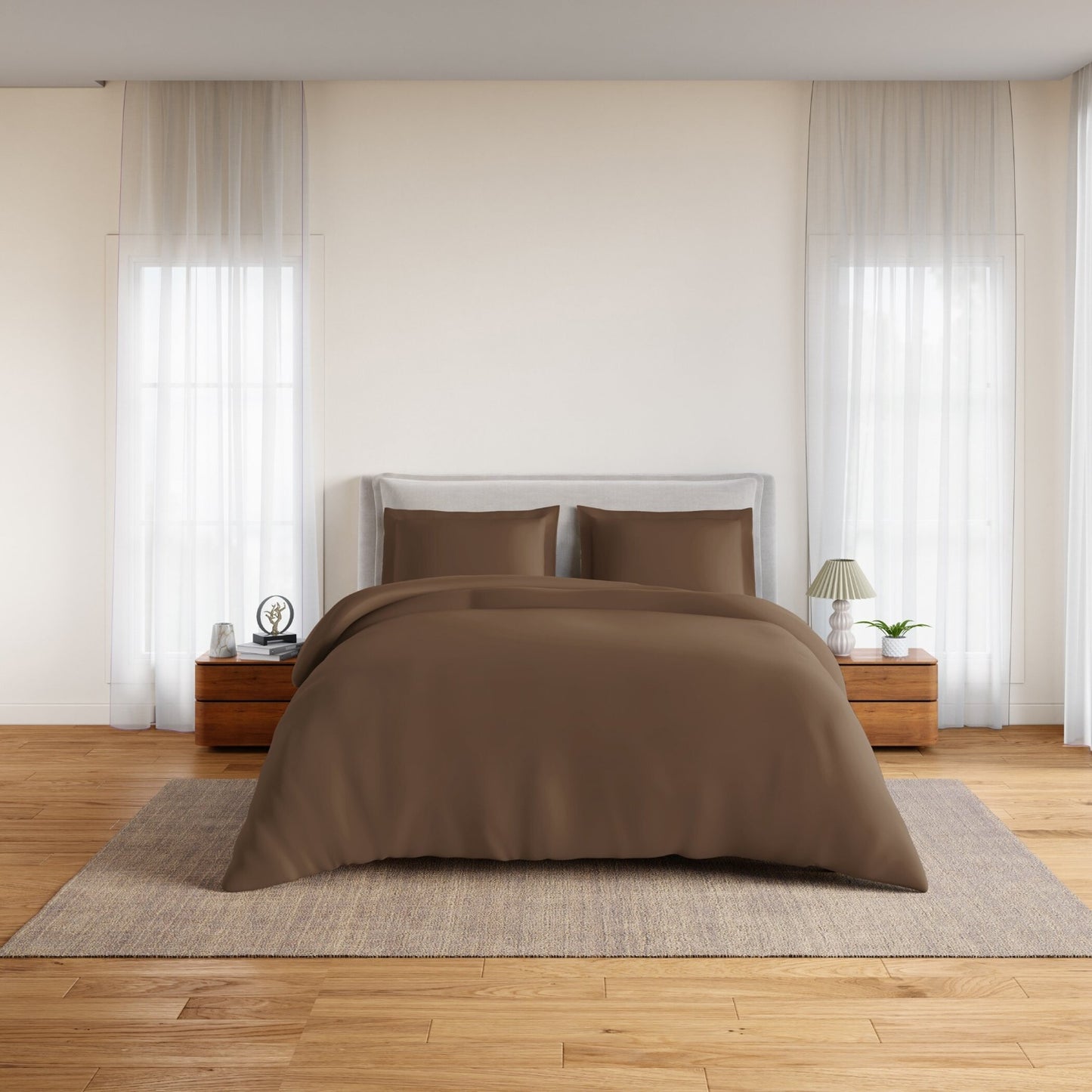 Essentials 100% Cotton Fitted King Bedsheet, 170 TC, Solid, Dark Brown