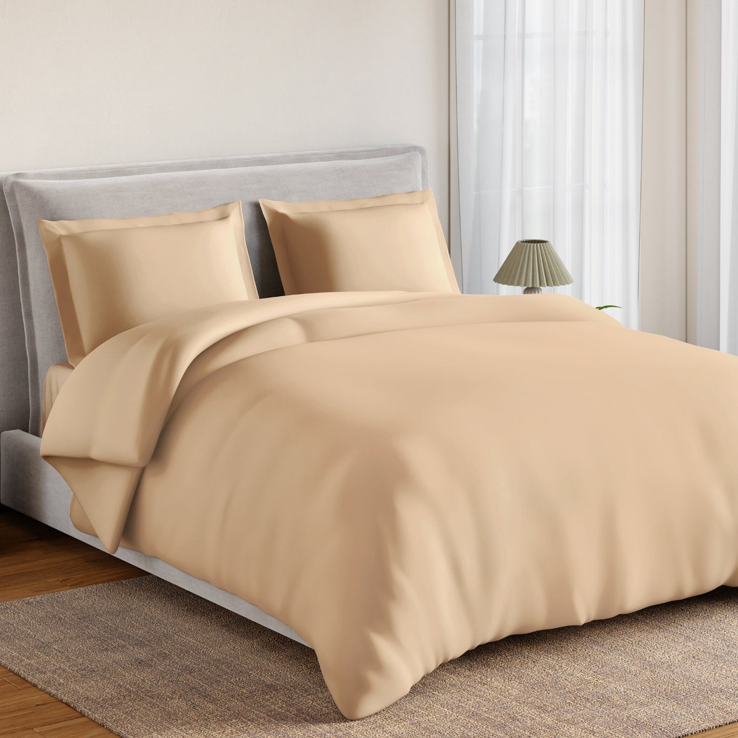 Essentials 100% Cotton Fitted King Bedsheet, 170 TC, Solid, Light Orange