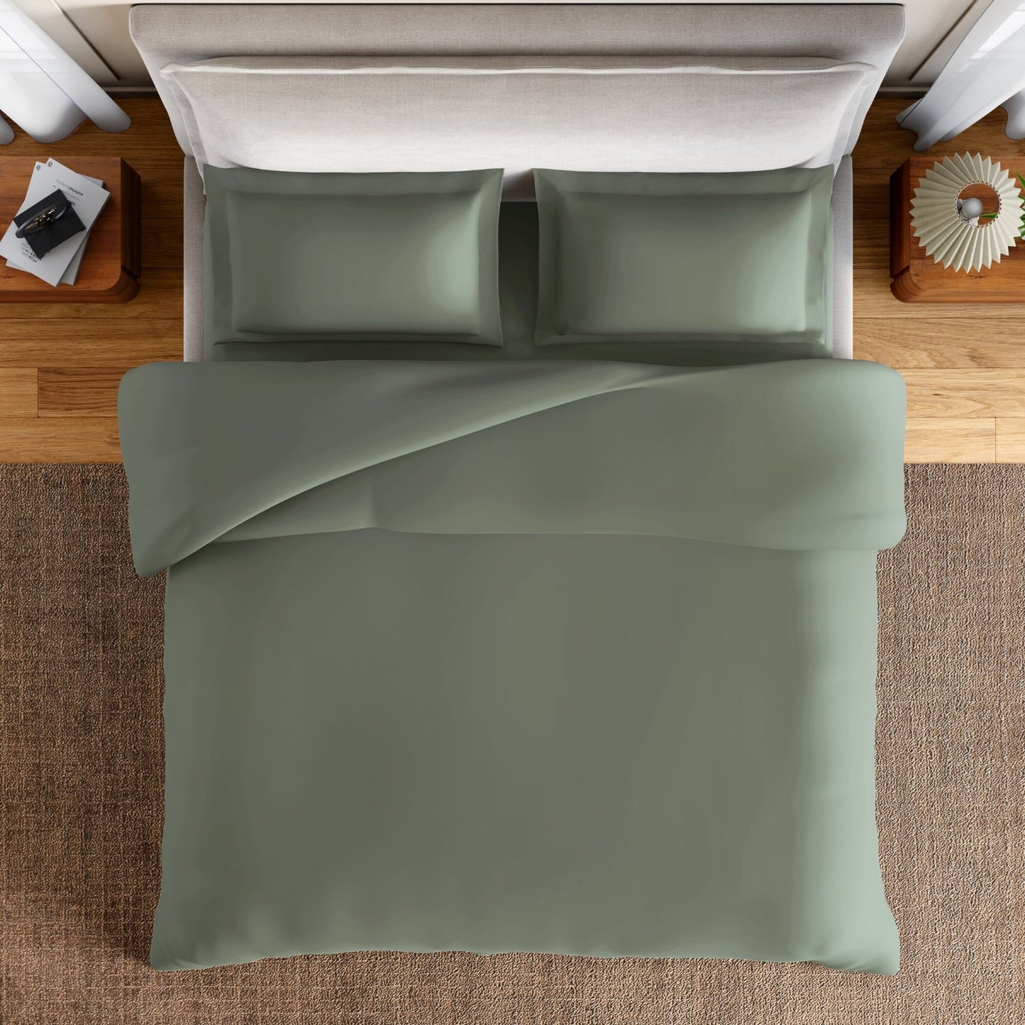 Essentials 100% Cotton Fitted King Bedsheet, 170 TC, Solid, Green