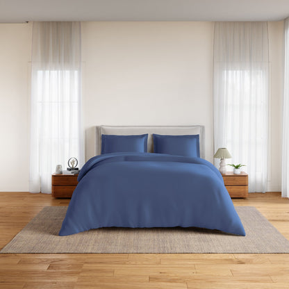 Essentials 100% Cotton Fitted King Bedsheet, 170 TC, Solid, Dark Blue