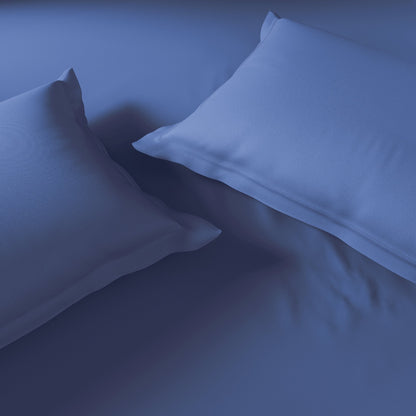 Essentials 100% Cotton Fitted King Bedsheet, 170 TC, Solid, Dark Blue