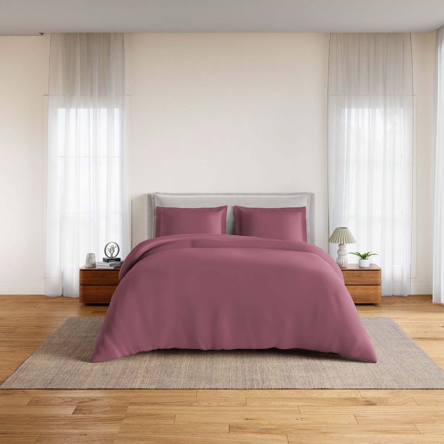 Essentials 100% Cotton Fitted King Bedsheet, 170 TC, Solid, Dark Pink