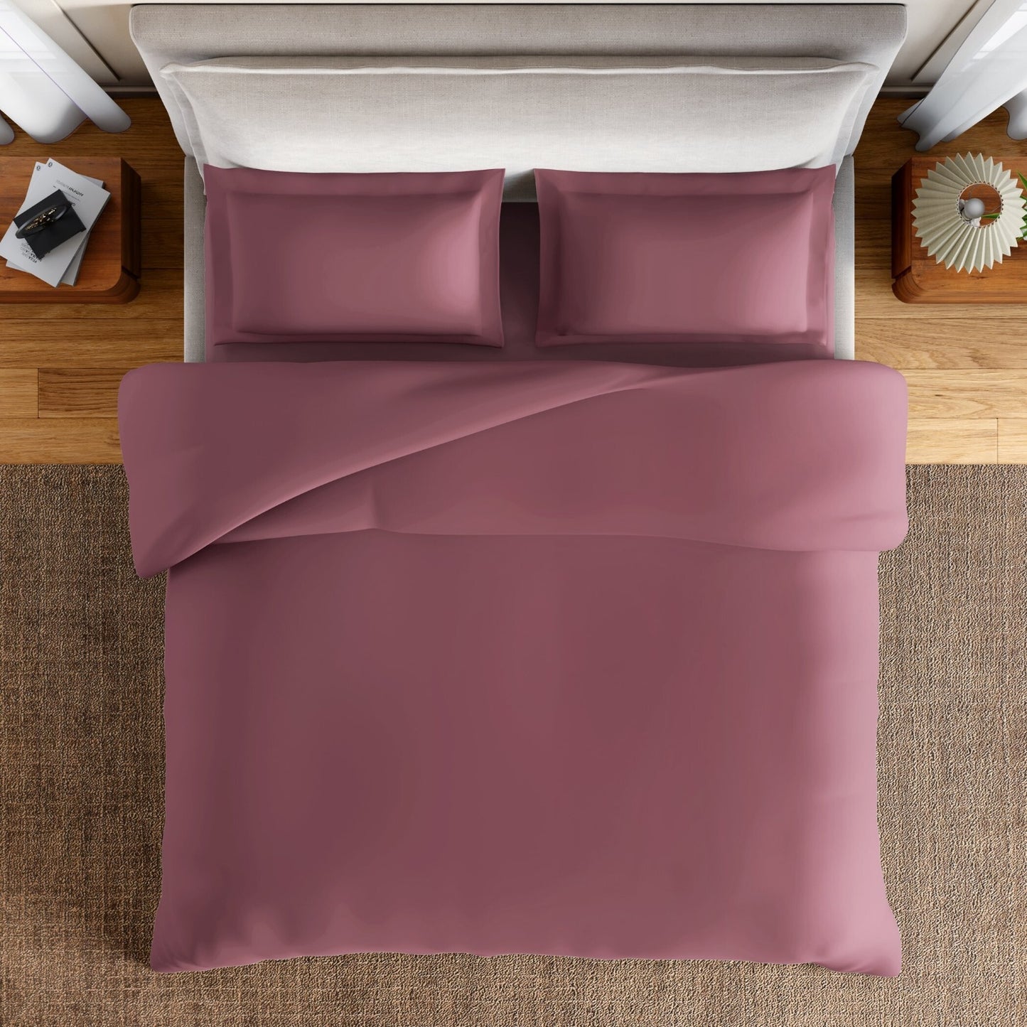 Essentials 100% Cotton Fitted King Bedsheet, 170 TC, Solid, Dark Pink