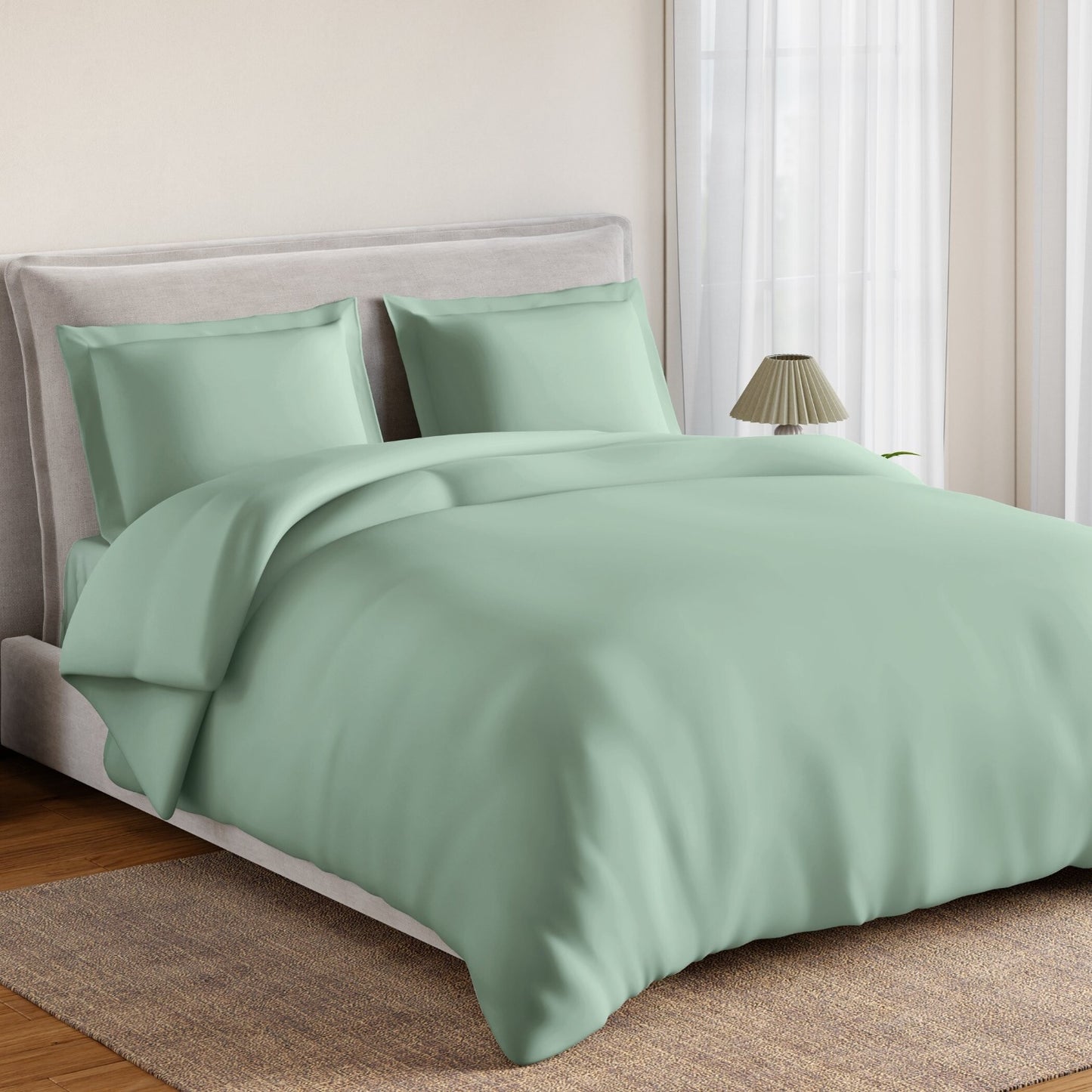 Essentials 100% Cotton Fitted King Bedsheet, 170 TC, Solid, Light Green