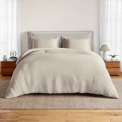 Essentials 100% Cotton Fitted Queen Bedsheet, 170 TC, Solid, Beige