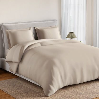 Essentials 100% Cotton Fitted Queen Bedsheet, 170 TC, Solid, Beige
