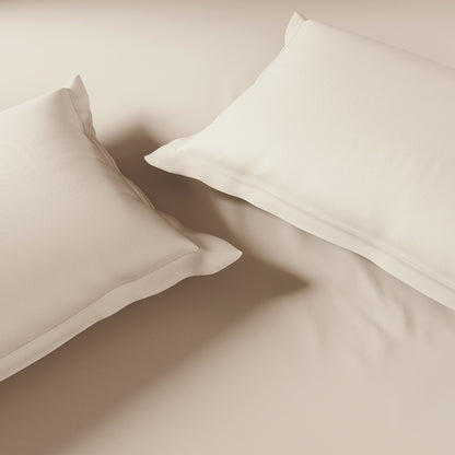 Essentials 100% Cotton Fitted Queen Bedsheet, 170 TC, Solid, Beige