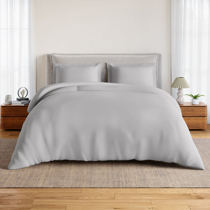Essentials 100% Cotton Fitted Queen Bedsheet, 170 TC, Solid, Light Grey