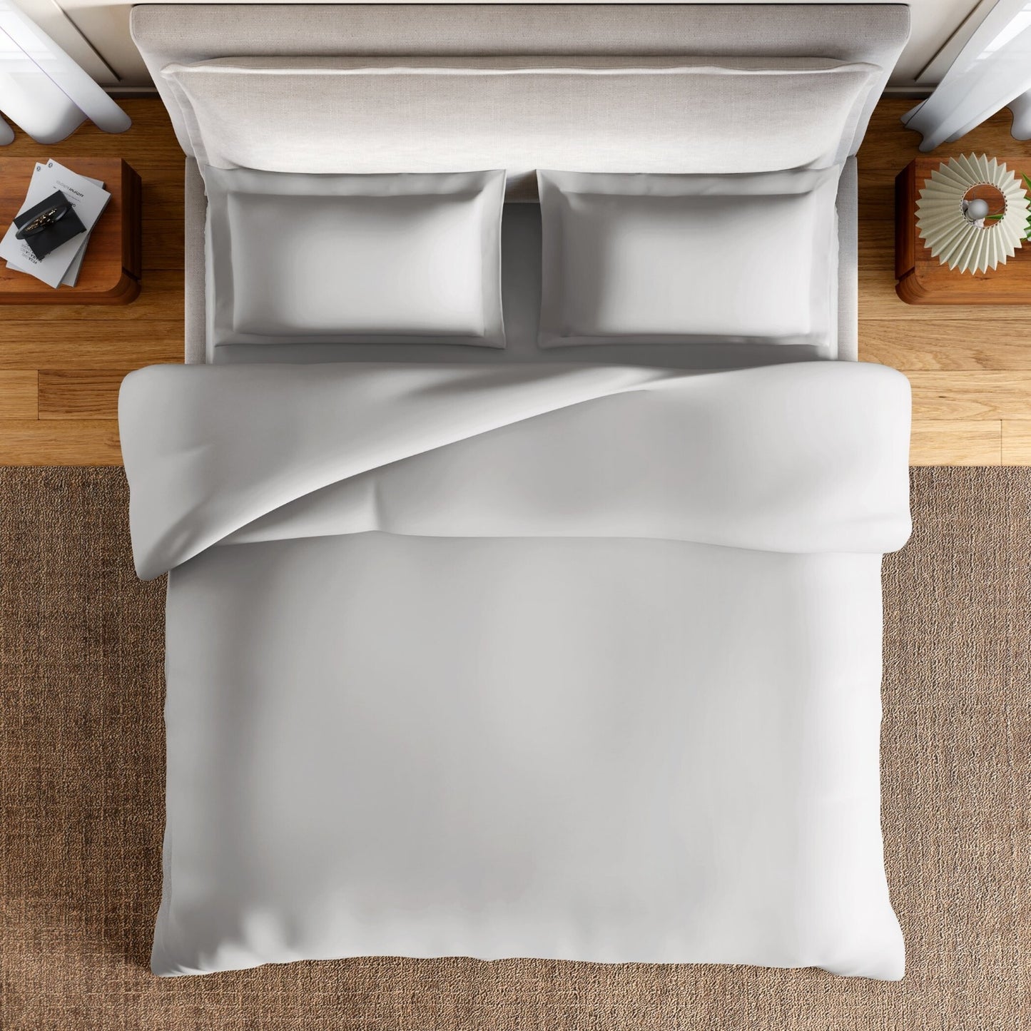 Essentials 100% Cotton Fitted Queen Bedsheet, 170 TC, Solid, Light Grey