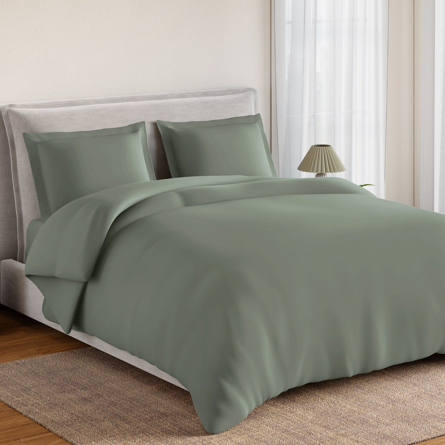 Essentials 100% Cotton Fitted Queen Bedsheet, 170 TC, Solid, Green