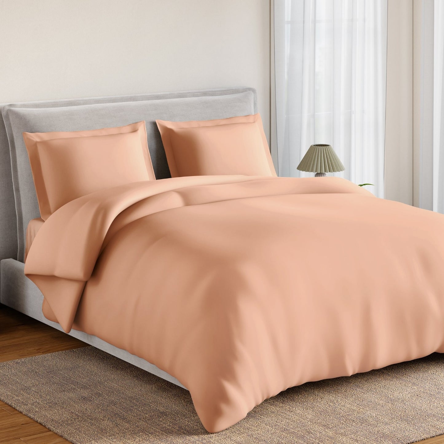Essentials 100% Cotton Fitted Queen Bedsheet, 170 TC, Solid, Light Orange