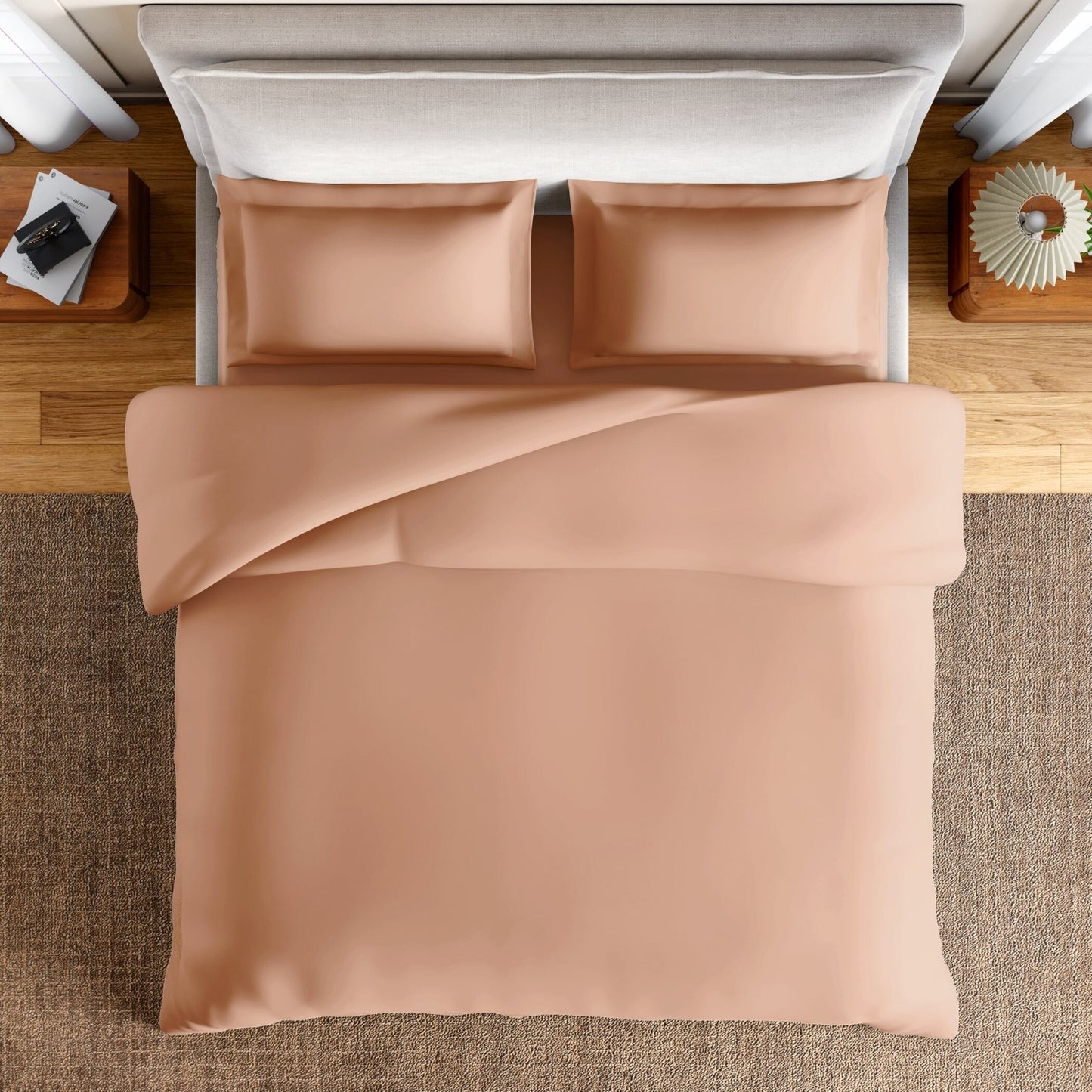 Essentials 100% Cotton Fitted Queen Bedsheet, 170 TC, Solid, Light Orange